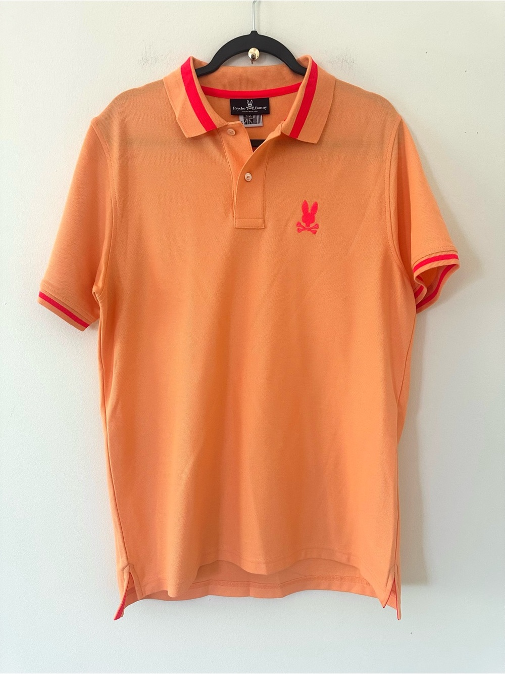 Psycho Bunny Men's Sunset Sky Orange Shaw Stripe Tipped Short Sleeve Polo Shirt